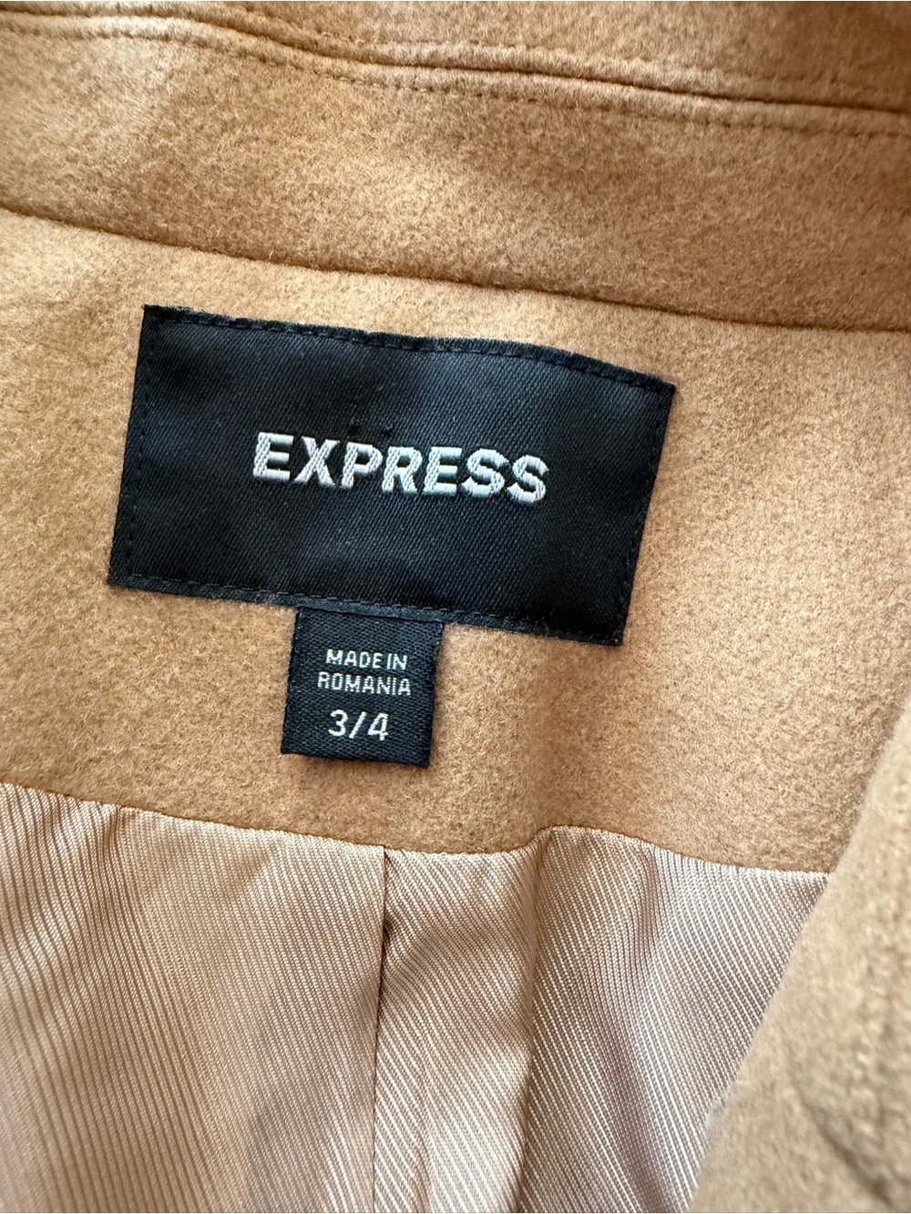 Express Wool Blend Camel Pea Coat Jacket Classic Academia - Picture 5 of 7